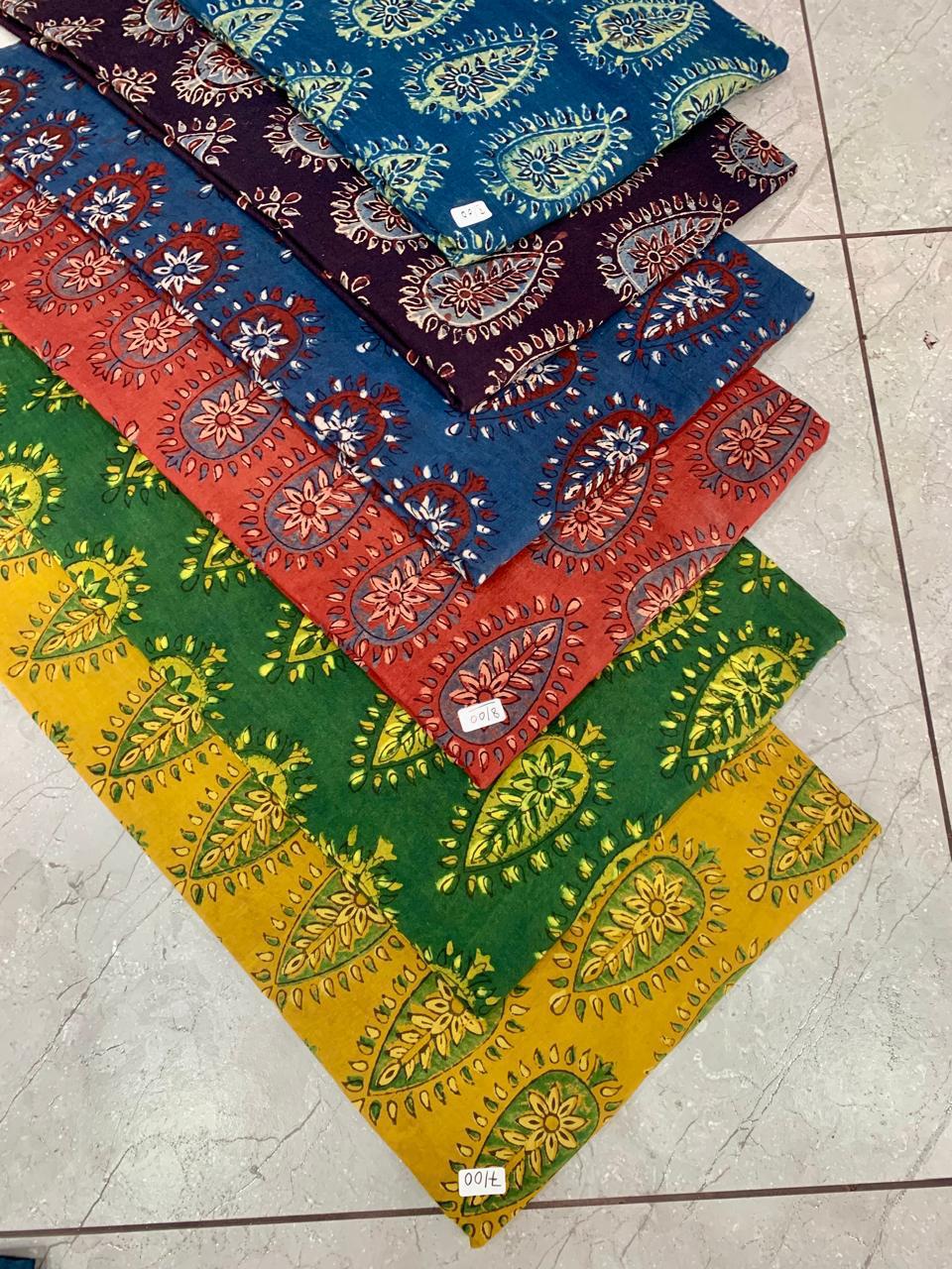 Ajrakh pure cotton handblock printed fabric in mustard shade with traditional handblock design